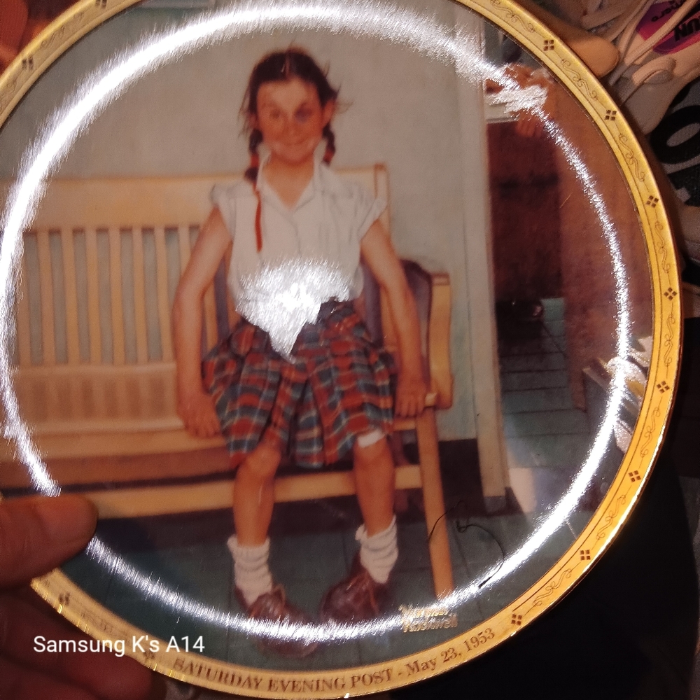 Norman Rockwell Dinnerware Plate with Gold and Multicolor Design